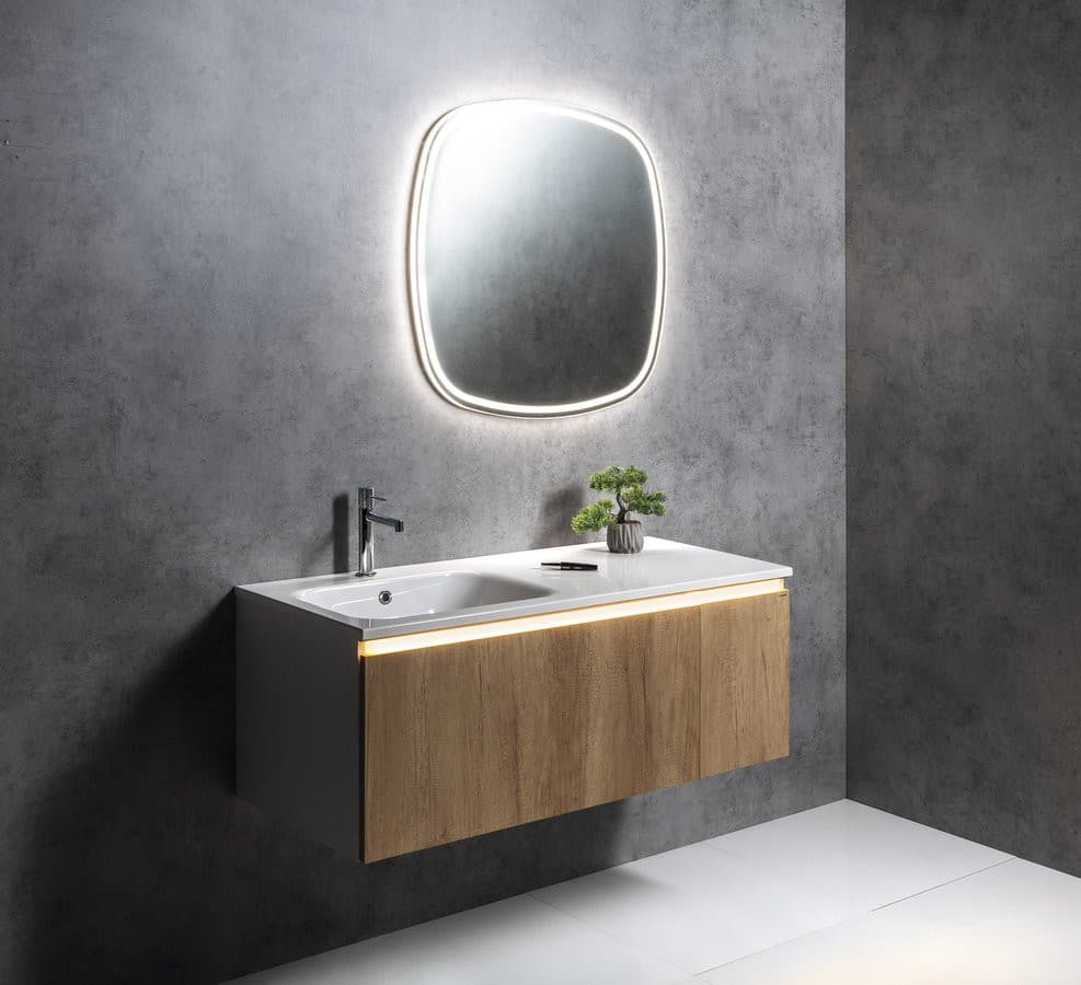 LOREA szafka łazienkowa z umywalką 121x46x51,5 cm (lewa, dąb Alabama/biały mat)