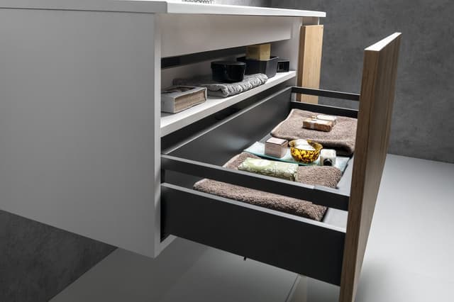 LOREA szafka łazienkowa z umywalką 121x46x51,5 cm (lewa, dąb Alabama/biały mat)