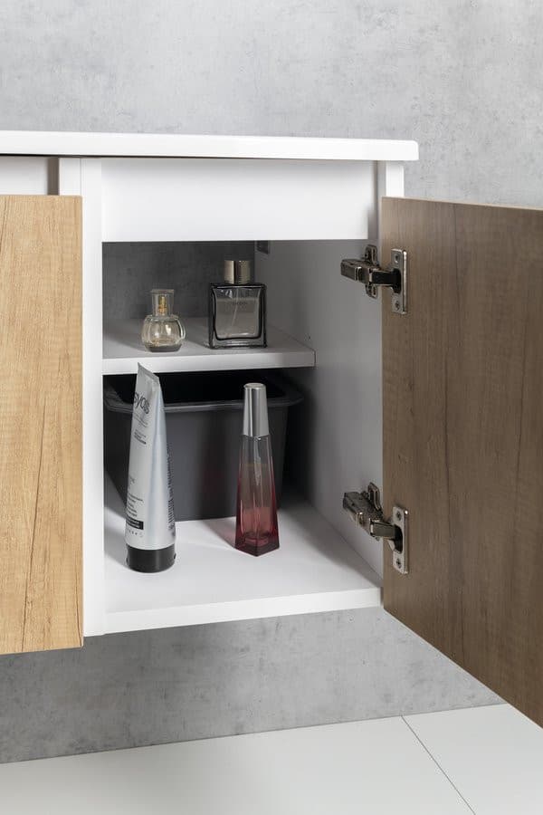 LOREA szafka łazienkowa z umywalką 121x46x51,5 cm (lewa, dąb Alabama/biały mat)