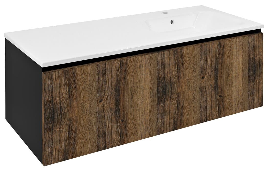 LOREA szafka z umywalką 121x46x51,5 cm (30+90 cm), prawa, dąb collingwood/czarny mat