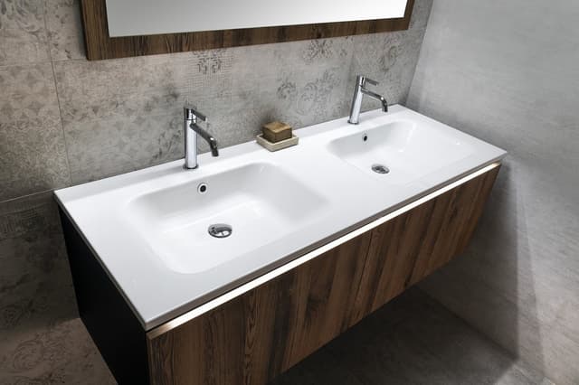 LOREA szafka z podwójną umywalką 141x46x51,5cm (70+70cm), dąb collingwood i czarny mat