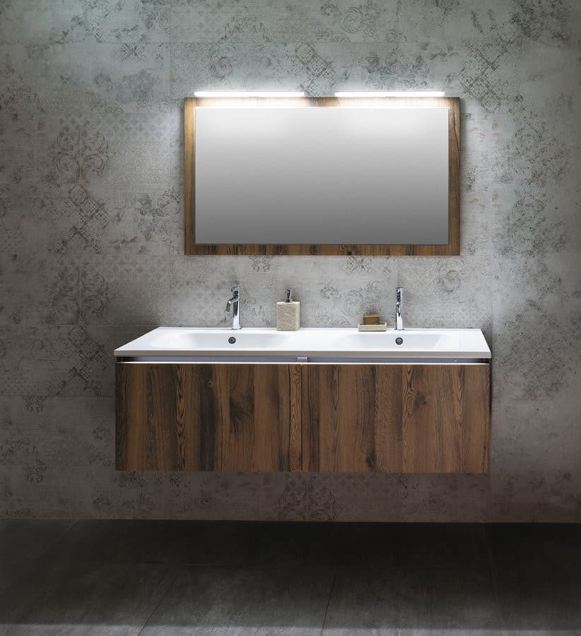 LOREA szafka z podwójną umywalką 141x46x51,5cm (70+70cm), dąb collingwood i czarny mat