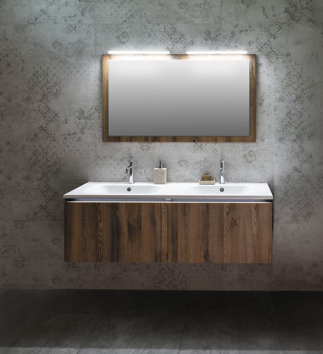 LOREA szafka z podwójną umywalką 141x46x51,5cm (70+70cm), dąb collingwood i czarny mat