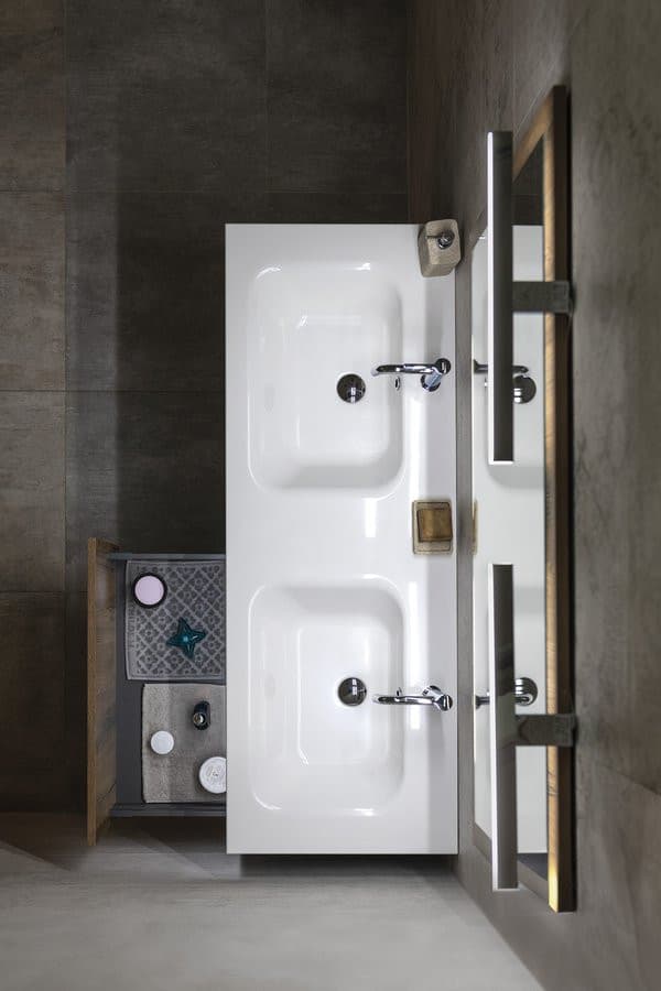 LOREA szafka z podwójną umywalką 141x46x51,5cm (70+70cm), dąb collingwood i czarny mat