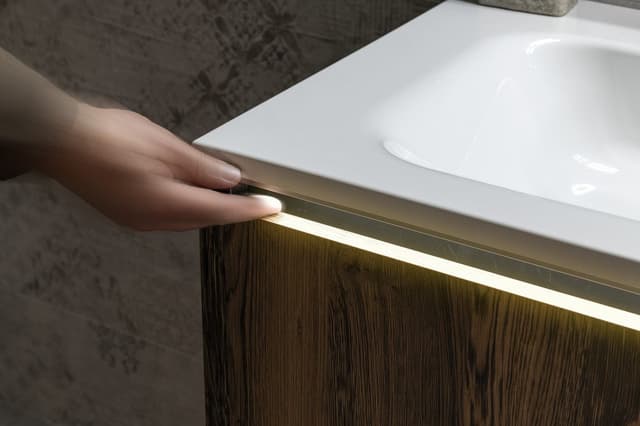 LOREA szafka z podwójną umywalką 141x46x51,5cm (70+70cm), dąb collingwood i czarny mat