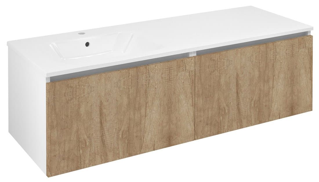 LOREA szafka z umywalką lewą 141x46x51,5cm, dąb alabama/biały mat