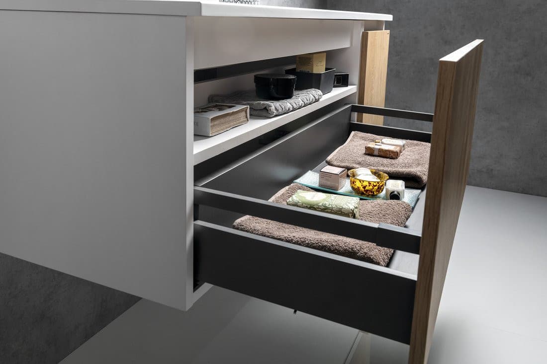 LOREA szafka z umywalką lewą 141x46x51,5cm, dąb alabama/biały mat