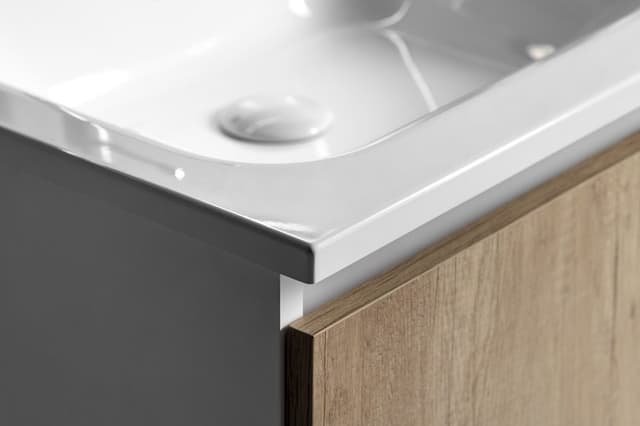 LOREA szafka z umywalką 141x46x51,5 cm (70+70 cm), lewa, dąb collingwood, czarny mat