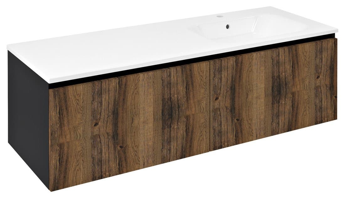 LOREA szafka z umywalką w dębie collingwood, prawa, 141x46x51,5cm (70+70cm), czarny mat