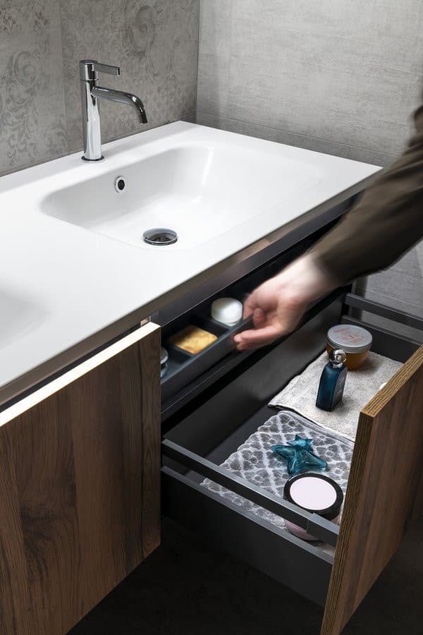 LOREA szafka z podwójną umywalką, biały mat (161x46x51,5cm)