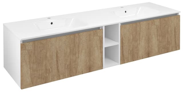 LOREA szafka z podwójną umywalką 161x46x51,5cm, dąb alabama/biały mat