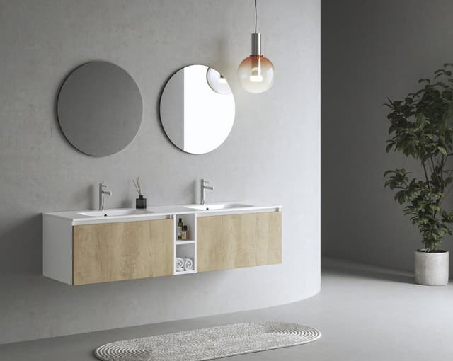 LOREA szafka z podwójną umywalką 181x46x51,5 cm (80+20+80 cm), dąb alabama/biały mat