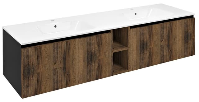 LOREA szafka z podwójną umywalką 181x46x51,5 cm, dąb collingwood/czarny mat