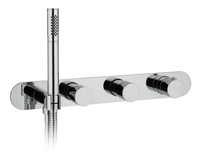 Podtynkowa bateria termostatyczna z uchwytem prysznicowym, 2 wyjścia, mosiądz, chrom