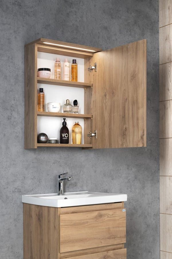 Szafka z lustrem KAWA STRIP 50x70 cm z oświetleniem LED dąb emporio