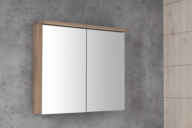 Szafka KAWA STRIP z lustrem LED 80x70 cm, Dąb Emporio