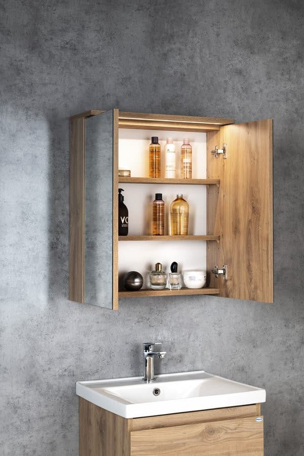 Szafka z lustrem KAWA STRIP LED 60x70 cm dąb emporio