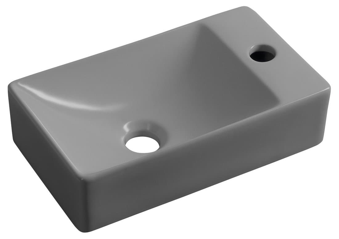Umywalka ceramiczna MARGITHA 38x22 cm szara z otworem na baterię po prawej