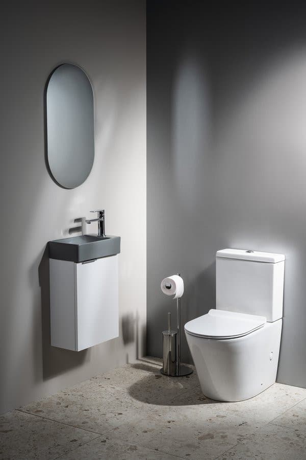 Umywalka ceramiczna MARGITHA 38x22 cm szara z otworem na baterię po prawej