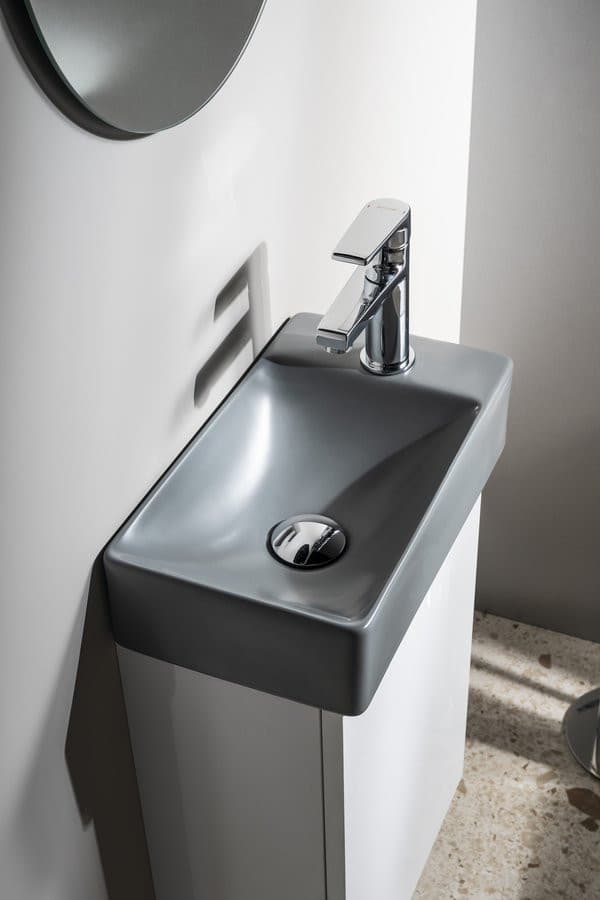 Umywalka ceramiczna MARGITHA 38x22 cm szara z otworem na baterię po prawej