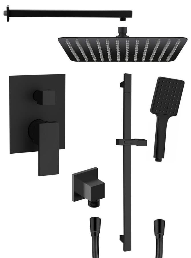 CUBEMIX zestaw prysznicowy z baterią podtynkową, 2 wyjścia, przesuwny uchwyt prysznica, czarny mat