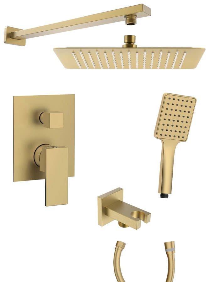 CUBEMIX zestaw prysznicowy z baterią podtynkową, 2 wyjścia, przyłącze kątowe, złoty mat