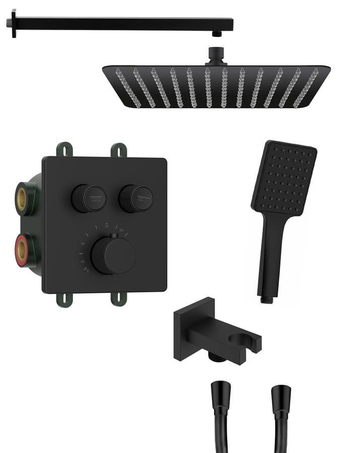 SMART SELECT zestaw prysznicowy podtynkowy termostatyczny, 2 wyjścia, przyłącze kątowe, czarny mat
