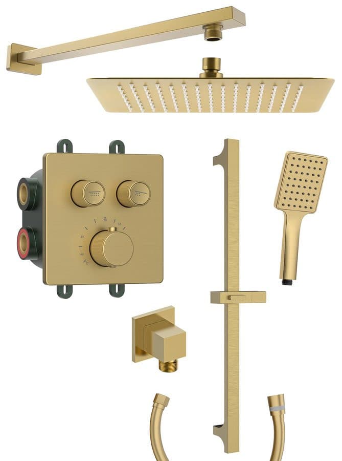 SMART SELECT zestaw prysznicowy podtynkowy z baterią termostatyczną, 2 wyjścia, przesuwny uchwyt prysznicowy, złoty mat
