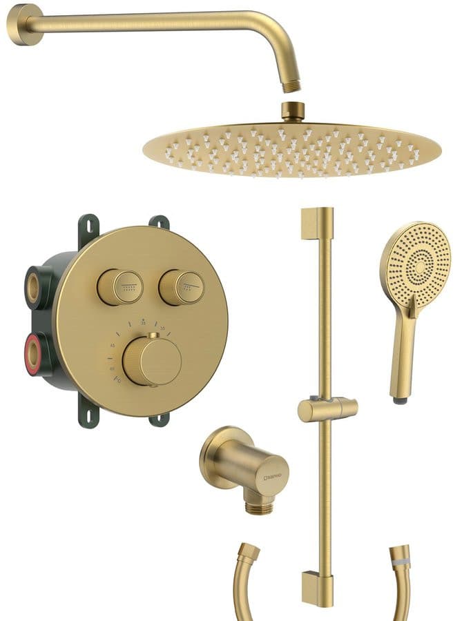 SMART SELECT zestaw prysznicowy podtynkowy z baterią termostatyczną, 2 wyjścia, przesuwny uchwyt prysznicowy, złoty mat