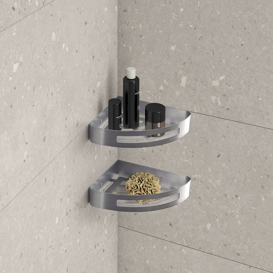 SMART półka narożna stal nierdzewna gun metal 210x45x210mm