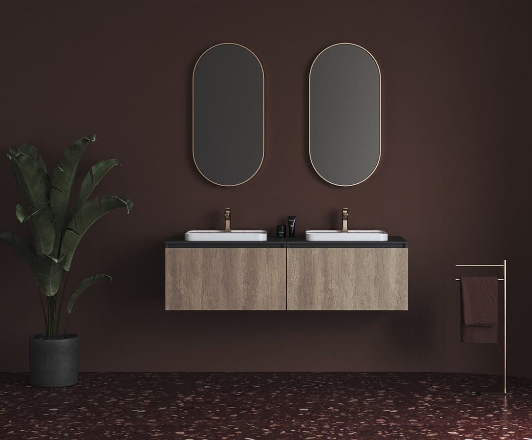 BRAHEA umywalka podwójna 141x51,5cm (70+70cm), Rockstone, biały mat