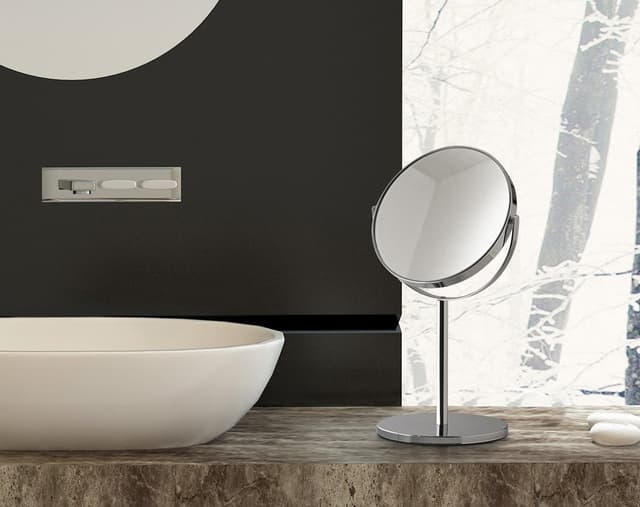 ANNA lusterko kosmetyczne stojące, średnica 163mm, dwustronne, czarny mat