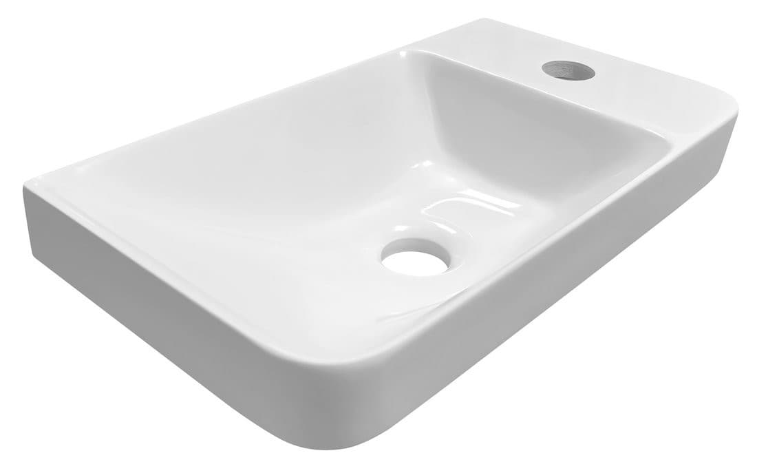 Umywalka ZORBA 40x22 cm prostokątna z kompozytu,bateria po prawej