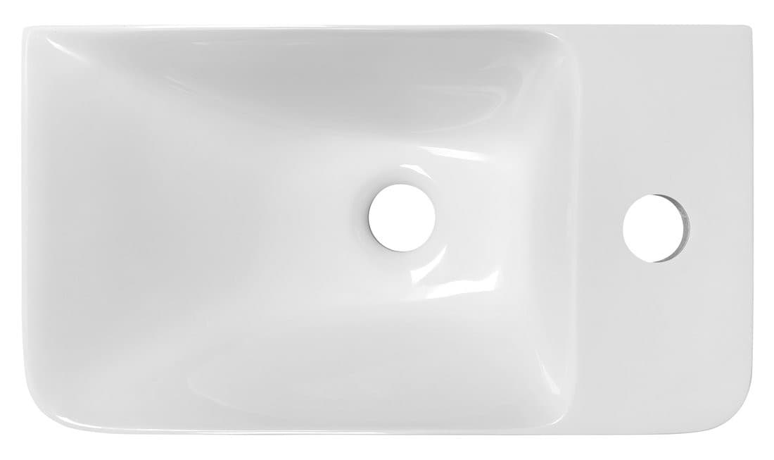 Umywalka ZORBA 40x22 cm prostokątna z kompozytu,bateria po prawej