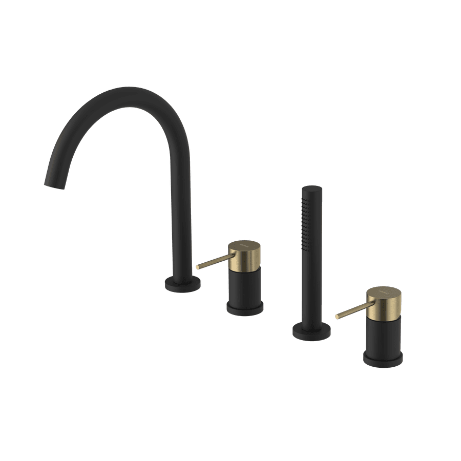 Bateria wannowa ULTRAMIX 4-otworowa na brzeg wanny, czarny mat/złoto mat