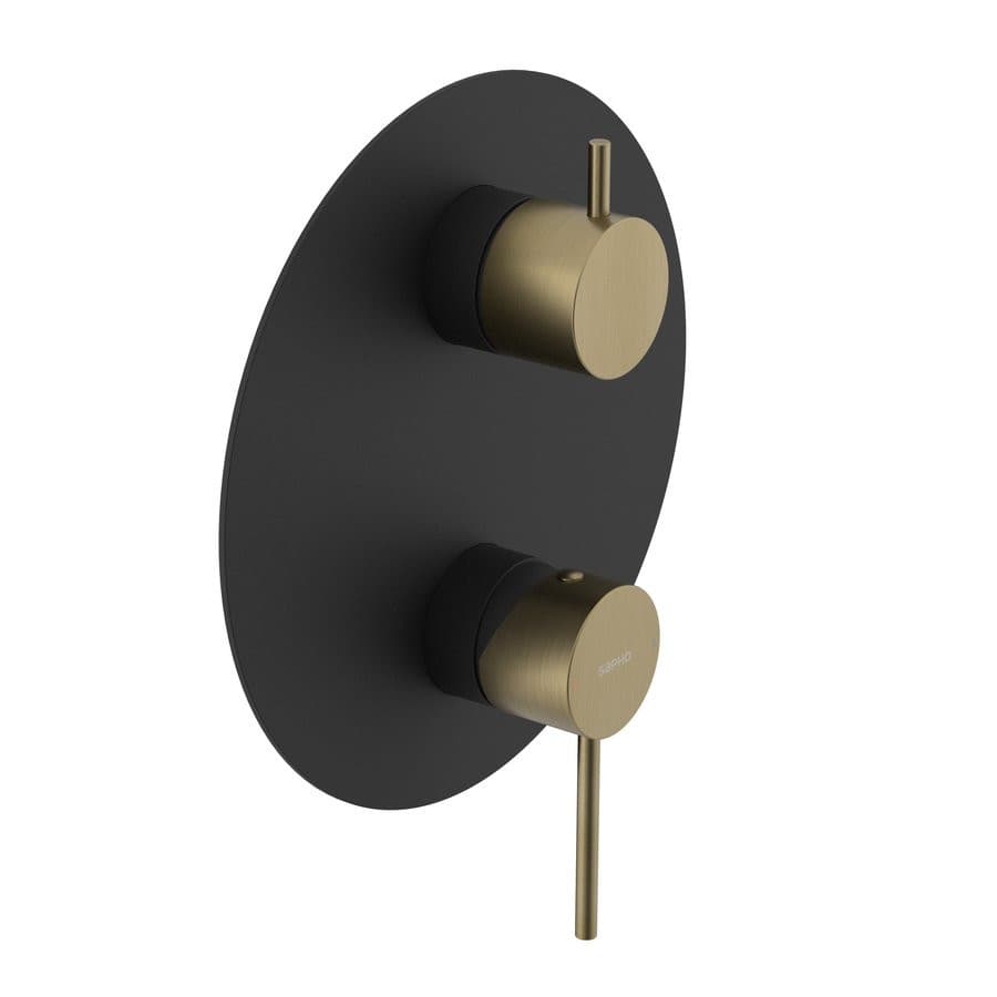 ULTRAMIX bateria prysznicowa podtynkowa, 2 wyjścia, obrotowy przełącznik, czarny mat/złoto mat