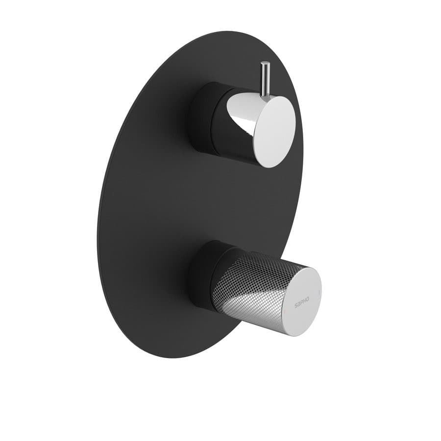 ULTRATAP bateria prysznicowa podtynkowa z 3 wyjściami, obrotowy przełącznik, czarna mat/chrom