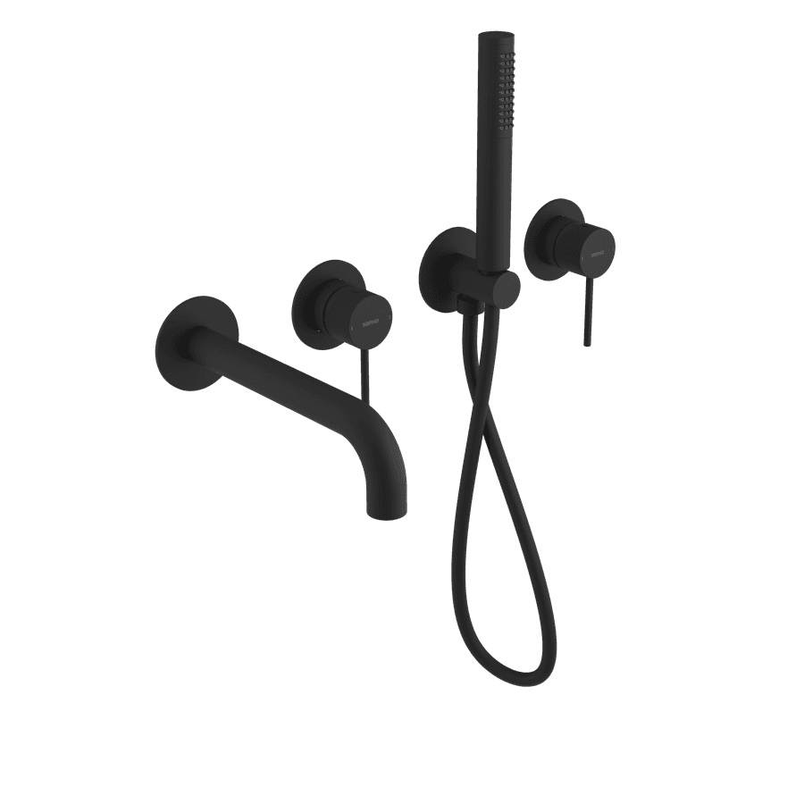 ULTRASAN podtynkowa bateria wannowa, kompletna z 2 wyjściami, czarny mat