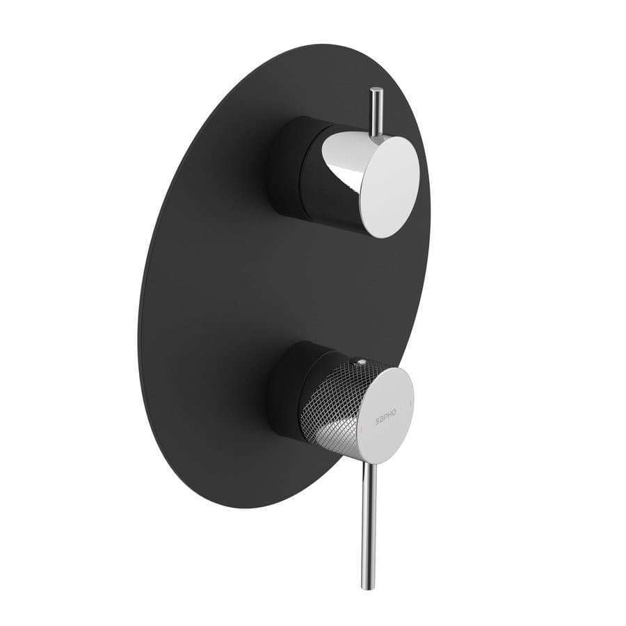 ULTRASAN bateria prysznicowa podtynkowa z obrotowym przełącznikiem, 3 wyjścia, czarny mat/chrom