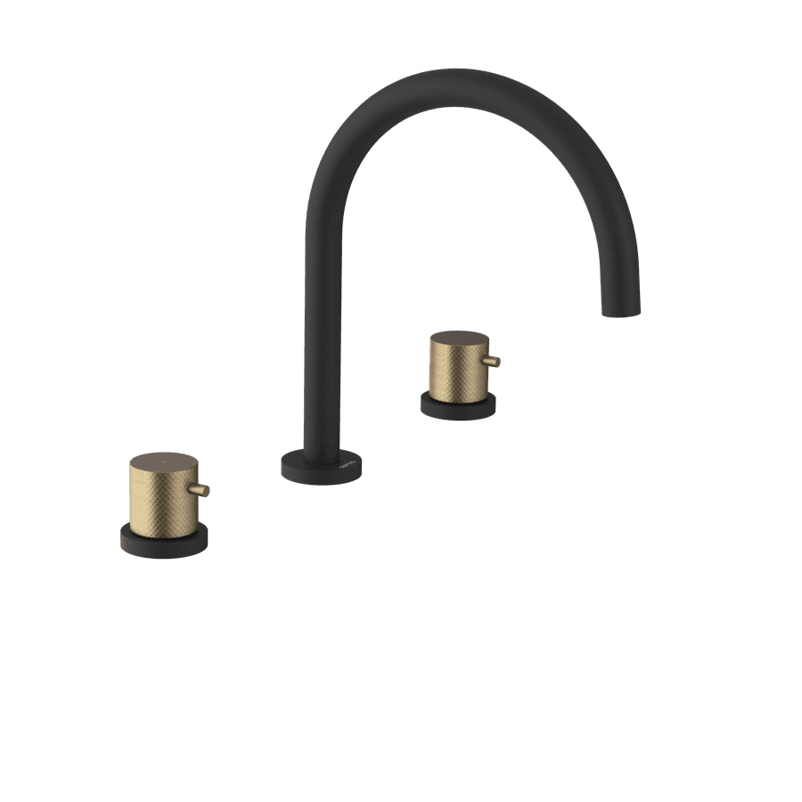 Bateria Umywalkowa ULTRASAN trzyelementowa bez odpływu w kolorze czarnym matowym/złotym matowym