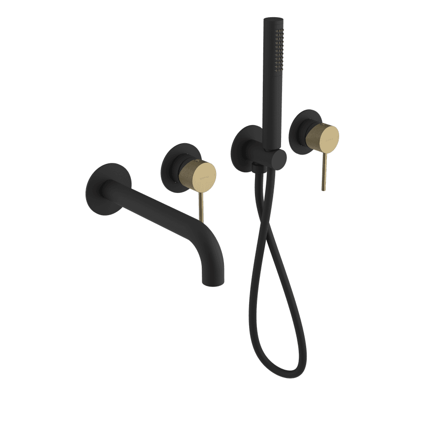 Bateria wannowa ULTRASAN podtynkowa, kompletna, 2 wyjścia, czarny mat/złoty mat
