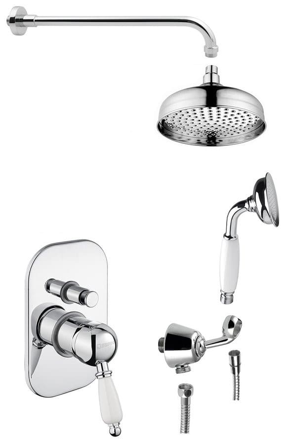 KIRKÉ WHITE zestaw prysznicowy z baterią podtynkową, 2 wyjścia, uchwyt biały, chromowany