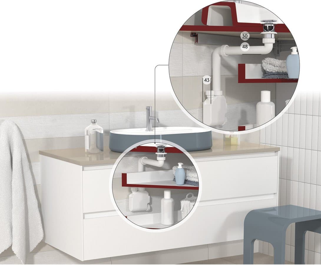 SQUID syfon umywalkowy, oszczędzający miejsce, 5/4", korek 32mm, biały