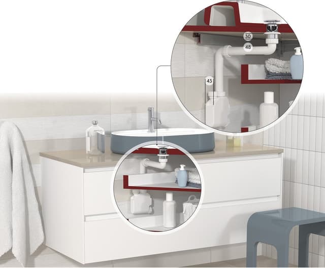 SQUID syfon umywalkowy, oszczędzający miejsce, 5/4", korek 32mm, biały