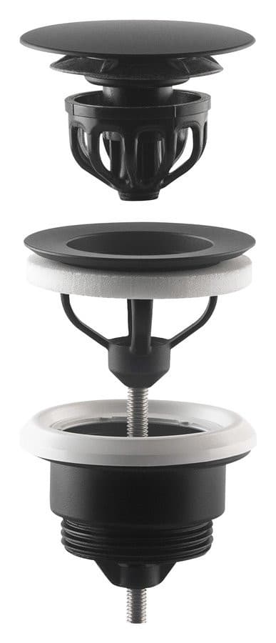 Odpływ umywalkowy 5/4”, Click-Clack, duży korek, 10-45mm, czarny mat