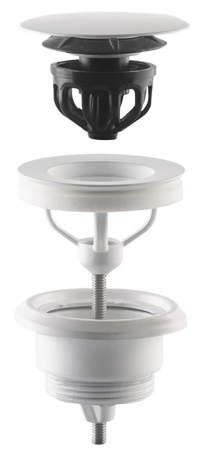 Odpływ umywalkowy 5/4”, Click-Clack z dużym korkiem, biały mat (10-45mm)