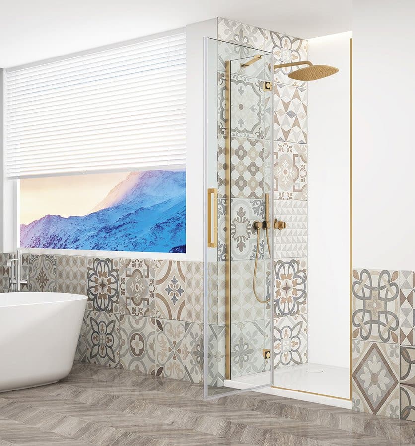 TRINITY GOLD drzwi prysznicowe do wnęki 1200 mm, szkło czyste, lewe