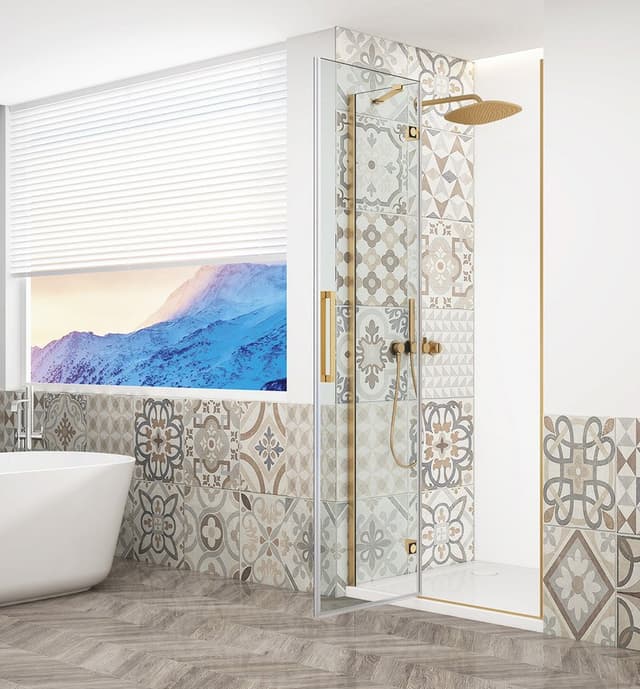 TRINITY GOLD drzwi prysznicowe do wnęki 900 mm, szkło czyste, lewe