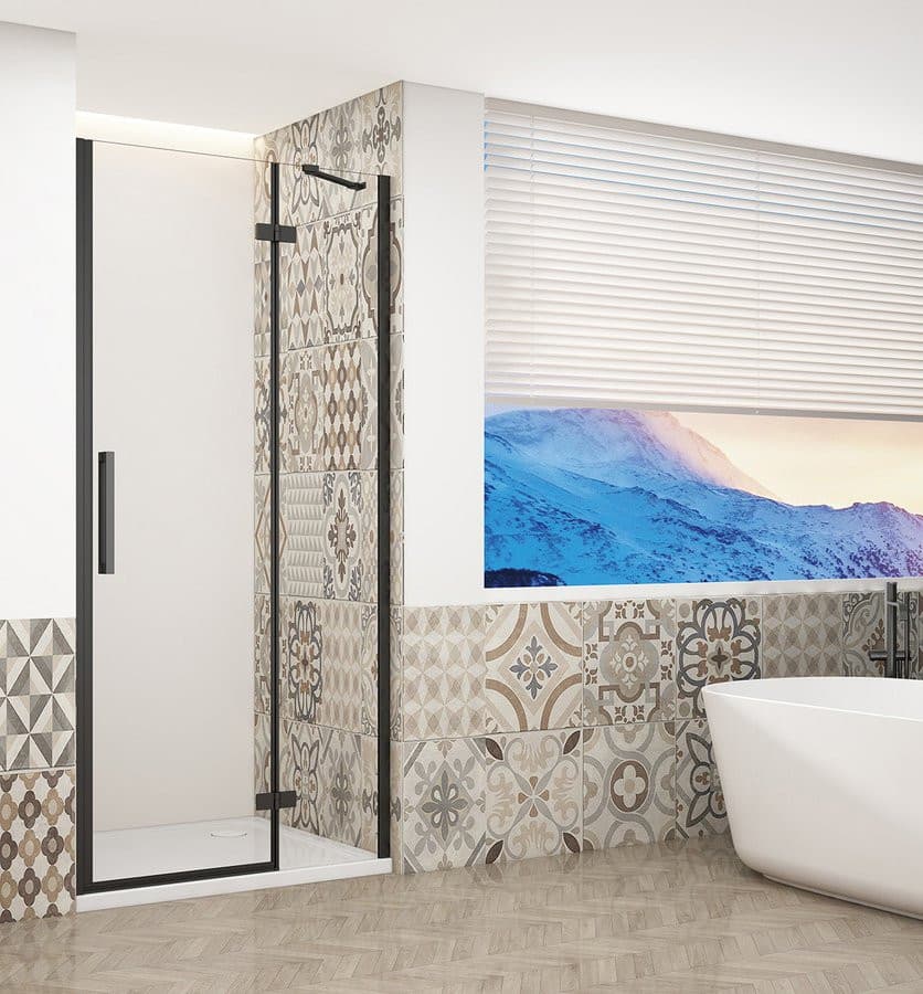 TRINITY BLACK drzwi prysznicowe do wnęki 900 mm, szkło czyste, prawe