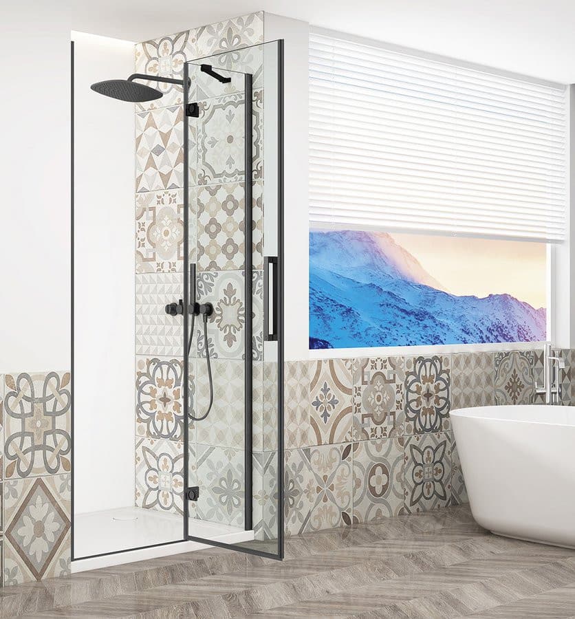 TRINITY BLACK drzwi prysznicowe do wnęki 900 mm, szkło czyste, prawe